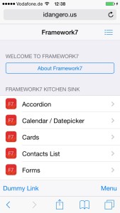 framework7 demo screenshot